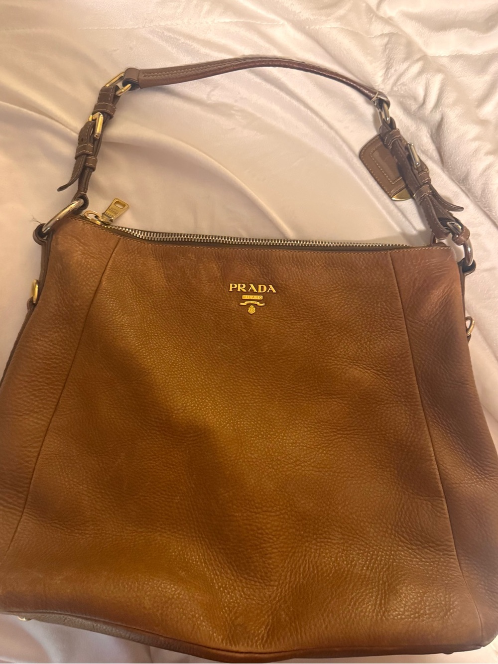 Prada Cognac Pebbled Leather Hobo with Gold Hardware - Picture 3 of 6